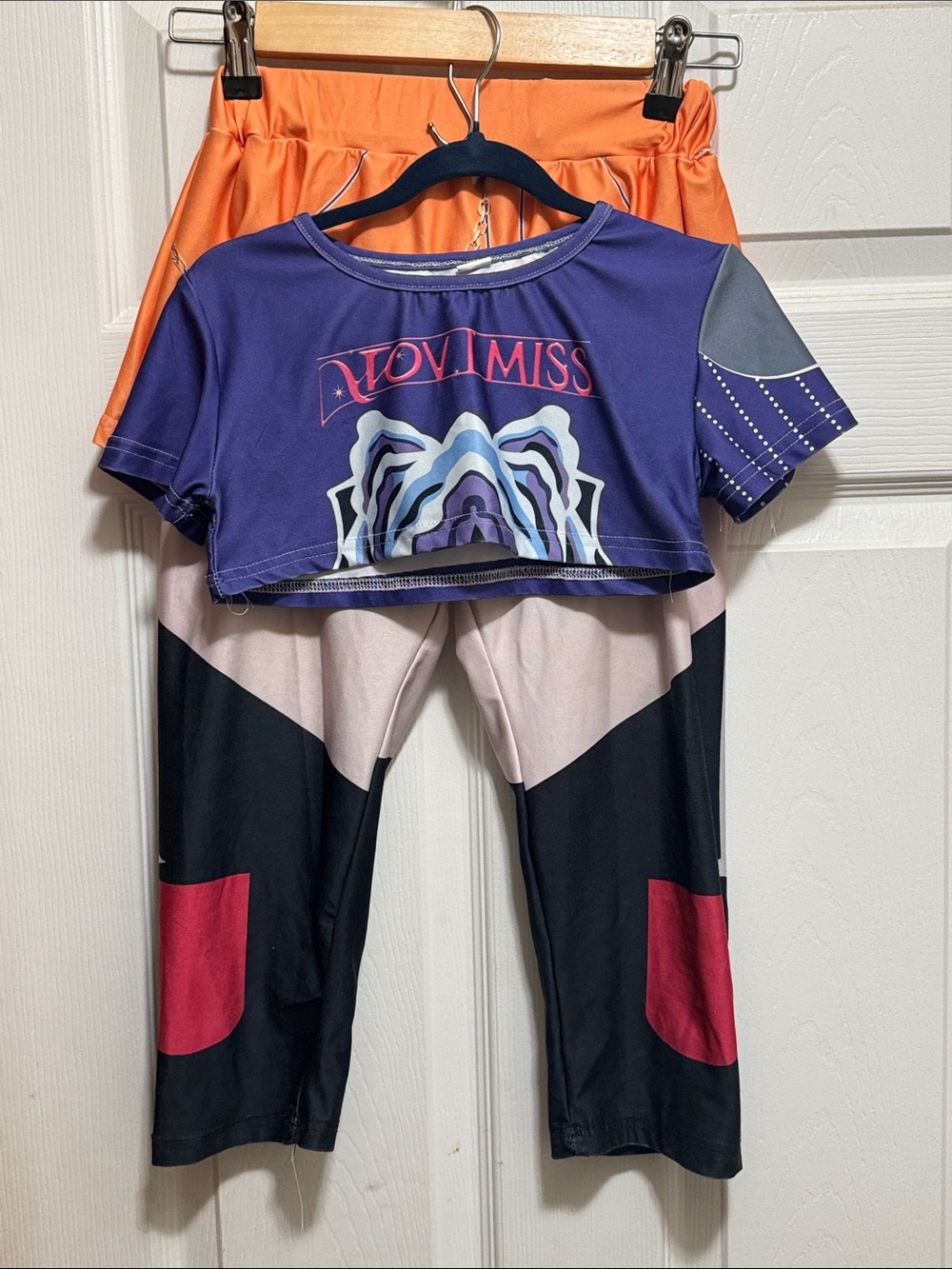 Purple and Orange Girls' Costume Set - Crop Top & Pants - Picture 1 of 3